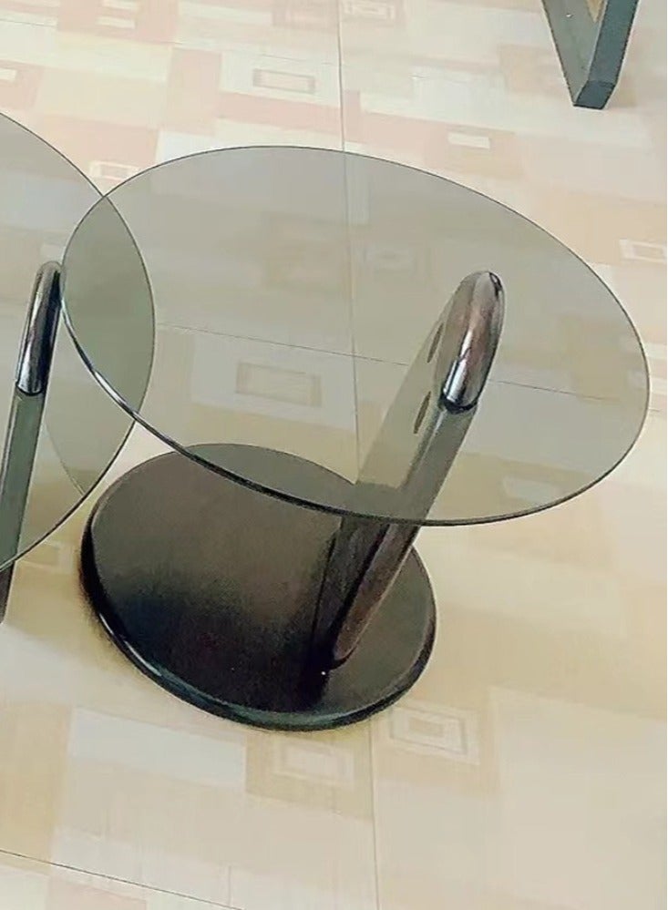 fashionhome Stylish Mid Century Luxury Round Edges Tempered Glass and Premium Wood Coffee Table, Side Table for Bedroom Offices, Leisure Area 50 x 41 Centimeter - Image 3