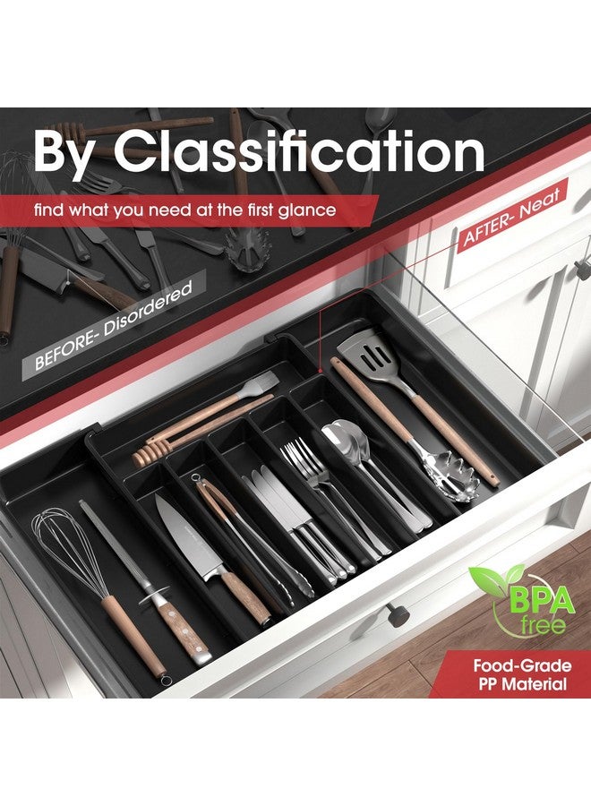 AUJEN منظم أدراج المطبخ القابل للتوسيع أوجين - منظم أدوات المائدة متعدد الاستخدامات باللون الأسود للسكاكين والشوك والمزيد - Image 2