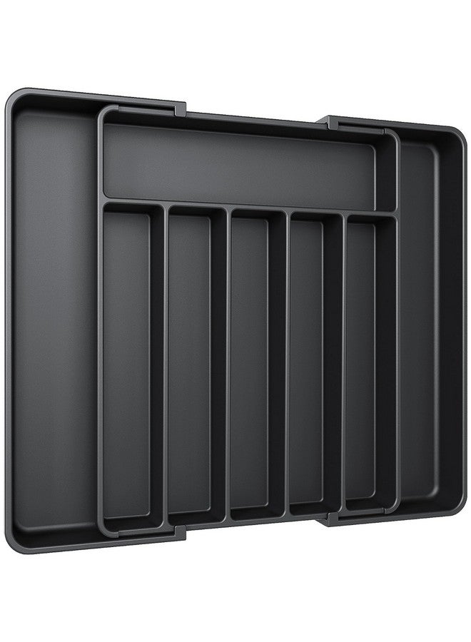 AUJEN منظم أدراج المطبخ القابل للتوسيع أوجين - منظم أدوات المائدة متعدد الاستخدامات باللون الأسود للسكاكين والشوك والمزيد - Image 1