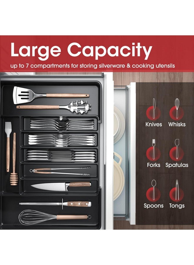 AUJEN منظم أدراج المطبخ القابل للتوسيع أوجين - منظم أدوات المائدة متعدد الاستخدامات باللون الأسود للسكاكين والشوك والمزيد - Image 3