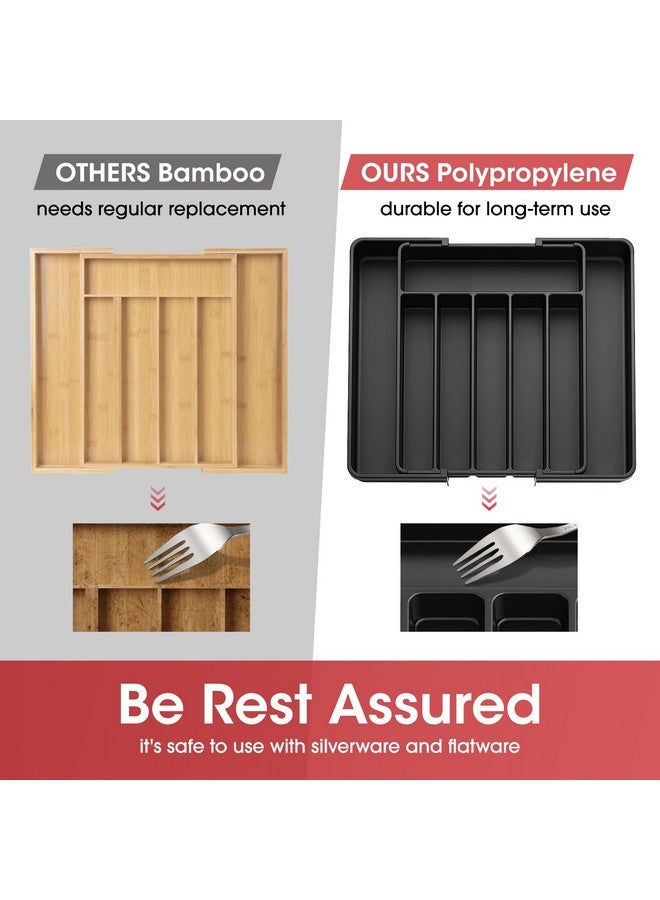 AUJEN منظم أدراج المطبخ القابل للتوسيع أوجين - منظم أدوات المائدة متعدد الاستخدامات باللون الأسود للسكاكين والشوك والمزيد - Image 4