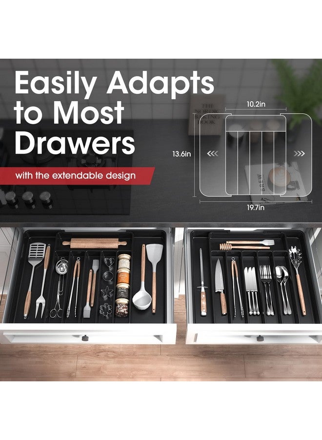 AUJEN منظم أدراج المطبخ القابل للتوسيع أوجين - منظم أدوات المائدة متعدد الاستخدامات باللون الأسود للسكاكين والشوك والمزيد - Image 5