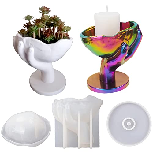 Anktily 3PCS Hand-held Skull Flower Pot Cement Silicone Mold with Base Candle Holder Storage Box Epoxy Resin Mold Concrete Clay Succulent Planter Mold - Image 1
