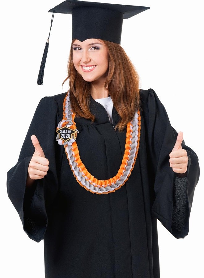 TFTAFAN Silk Graduation Leis Class of 2026 Graduation Ribbon Leis Graduation Necklace Braided Necklaces For High School College Graduation DIY Decors Party Supplies (2, Orange,Grey and White) - Image 5