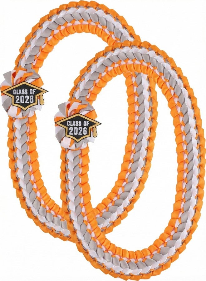 TFTAFAN Silk Graduation Leis Class of 2026 Graduation Ribbon Leis Graduation Necklace Braided Necklaces For High School College Graduation DIY Decors Party Supplies (2, Orange,Grey and White) - Image 1