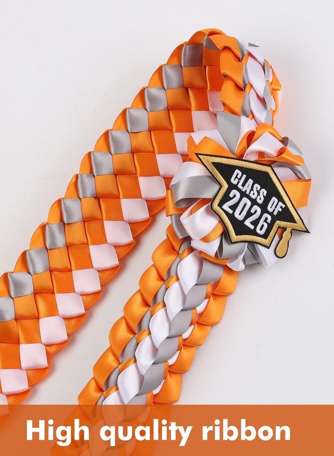 TFTAFAN Silk Graduation Leis Class of 2026 Graduation Ribbon Leis Graduation Necklace Braided Necklaces For High School College Graduation DIY Decors Party Supplies (2, Orange,Grey and White) - Image 2