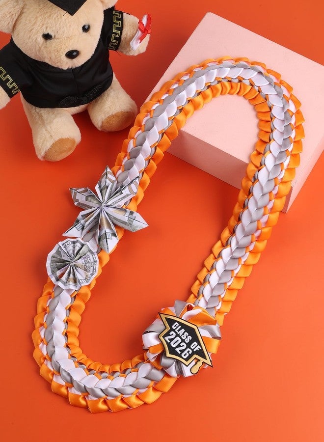TFTAFAN Silk Graduation Leis Class of 2026 Graduation Ribbon Leis Graduation Necklace Braided Necklaces For High School College Graduation DIY Decors Party Supplies (2, Orange,Grey and White) - Image 3