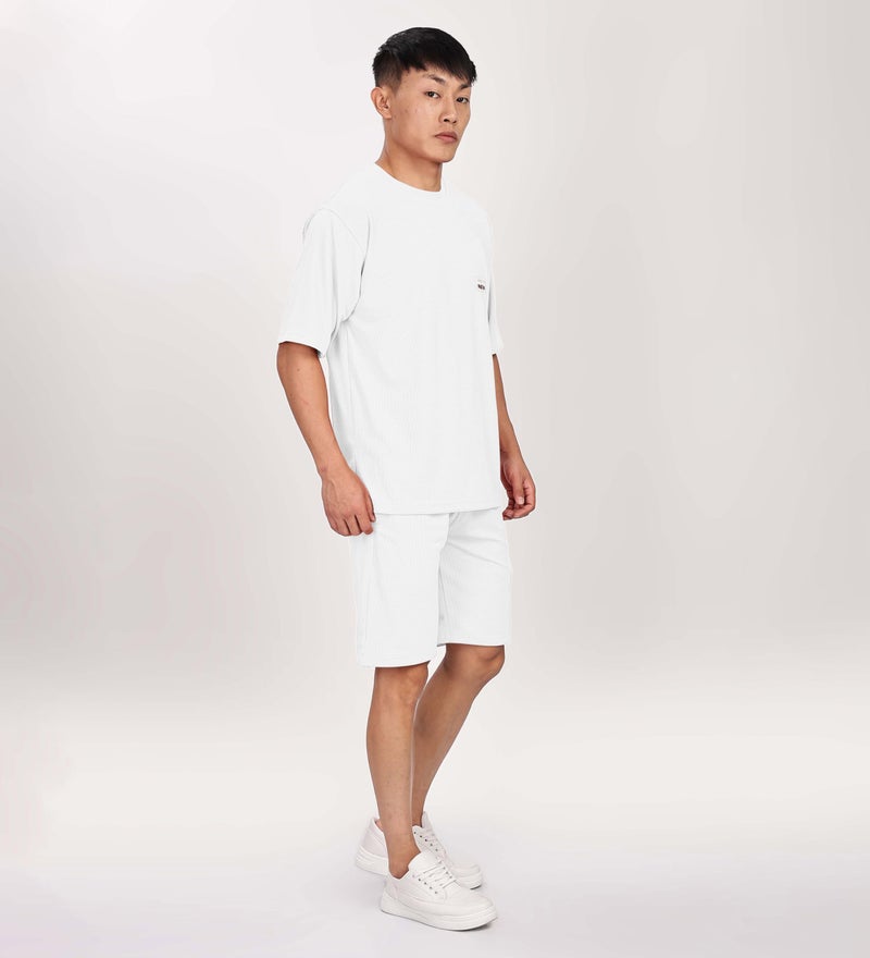 SHODOX® Men’s Solid Relaxed Fit T Shirt and Shorts Set | Casual Summer Wear | Comfortable Stylish Outfit for Men White - Image 4