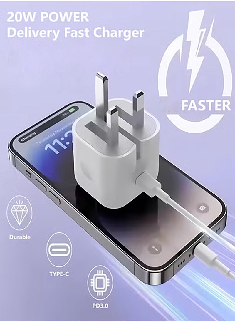 هيروكس شاحن شحن سريع عبوة واحدة، شاحن حائط USB C PD 20 وات مع كابل شحن سريع بطول 6 أقدام - شاحن سريع متوافق مع iPhone 14/14 Pro Max/13/13 Pro/12/12 Pro/11/11 Pro/XS، Pad  - Image 2