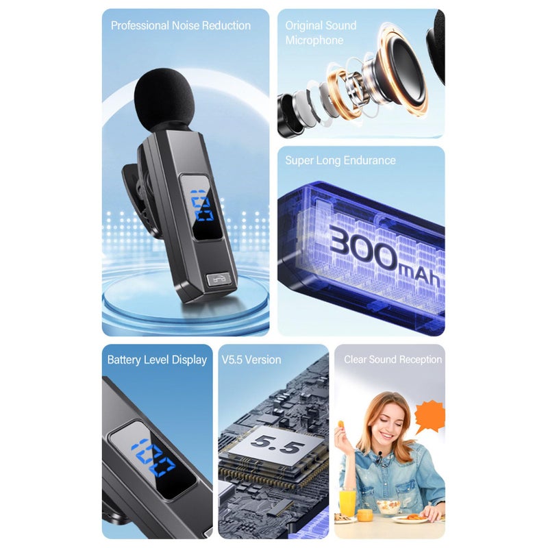 Wireless Microphone System Bluetooth 5 5 Earbud Lavalier Lapel Mic For Phone Laptop Teaching Recording Vlog - Image 5