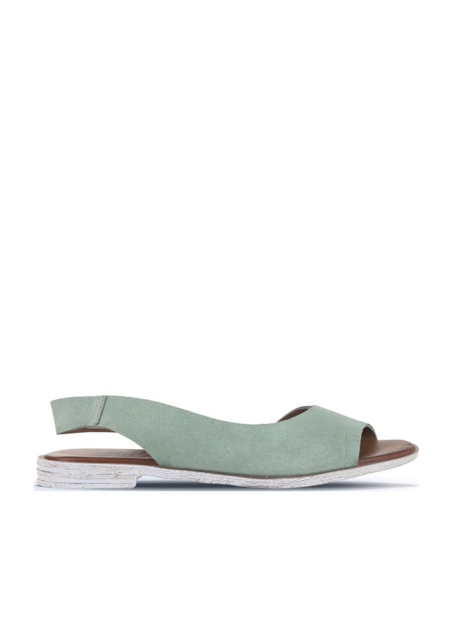 BUENO Women's Soft Green Suede Slingback Sandals – Open-Toe Flat Summer Shoes with White-Washed Sole for Casual and Minimalist Everyday Wear - Image 1