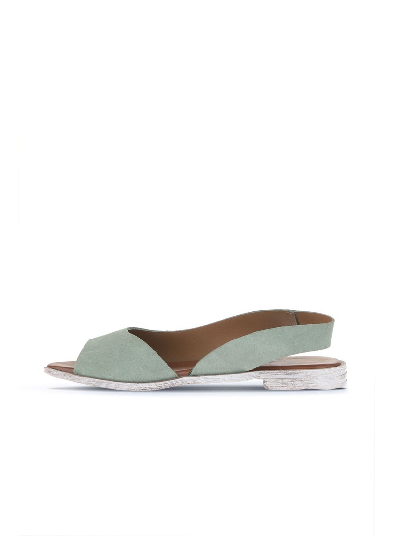 BUENO Women's Soft Green Suede Slingback Sandals – Open-Toe Flat Summer Shoes with White-Washed Sole for Casual and Minimalist Everyday Wear - Image 3