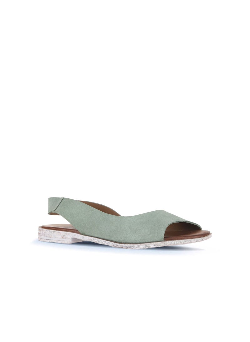 BUENO Women's Soft Green Suede Slingback Sandals – Open-Toe Flat Summer Shoes with White-Washed Sole for Casual and Minimalist Everyday Wear - Image 2