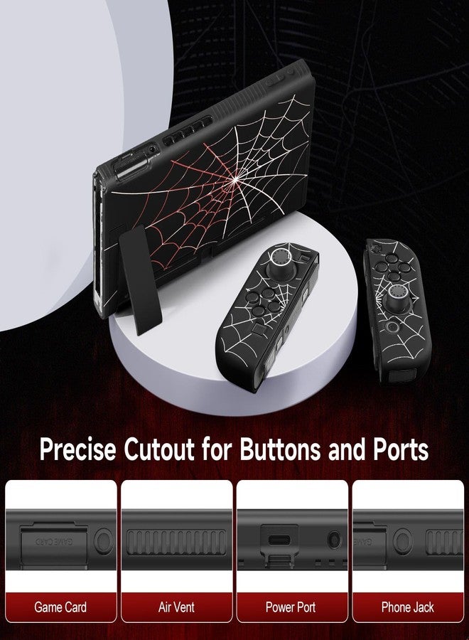 JINGDU Case Compatible with Nintendo Switch 2017, TPU Case Accessory for Switch Console and Grip Joy-Con, Switch Protector with 4 Thumb Grips, Black Spider Web - Image 3