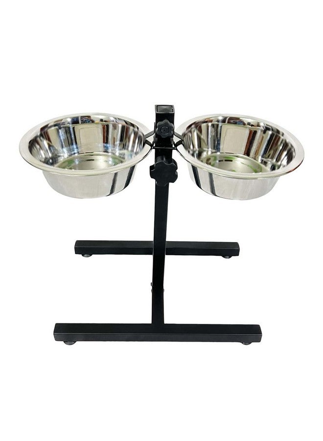 وعاء طعام وماء مزدوج الجوانب من الفولاذ المقاوم للصدأ للحيوانات الأليفة | وعاء طعام وماء بقاعدة مرتفعة قابلة للتعديل للكلاب الصغيرة والجراء (900 مل، صغير جدًا) - Image 1