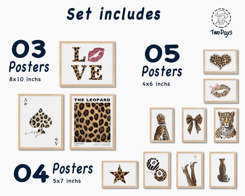 TwoDays Cheetah Print Room Decor, Trendy Leopard Print Wall Art Aesthetic, Chic Luxury Y2K Fashion Posters for Home Bedroom Apartment Dorm. (Multi Sizes, Set of 12, 8" X 10" Largest, UNFRAMED) - Image 2