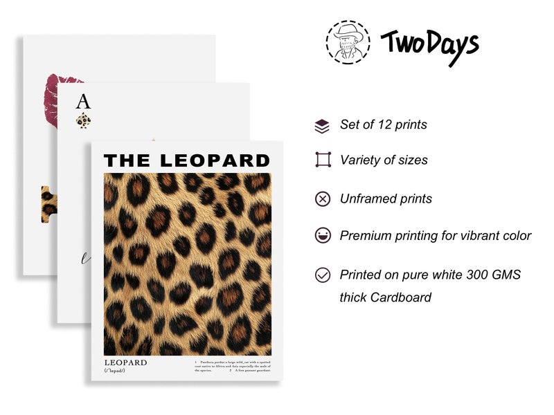 TwoDays Cheetah Print Room Decor, Trendy Leopard Print Wall Art Aesthetic, Chic Luxury Y2K Fashion Posters for Home Bedroom Apartment Dorm. (Multi Sizes, Set of 12, 8" X 10" Largest, UNFRAMED) - Image 3