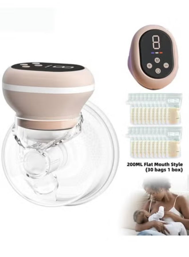HOOKOR Electric Wearable Hands-Free Breast Pump with 30 PCS Breastmilk Storage Bags, Low Noise & Painless, LCD Display, 3 Modes & 9 Levels