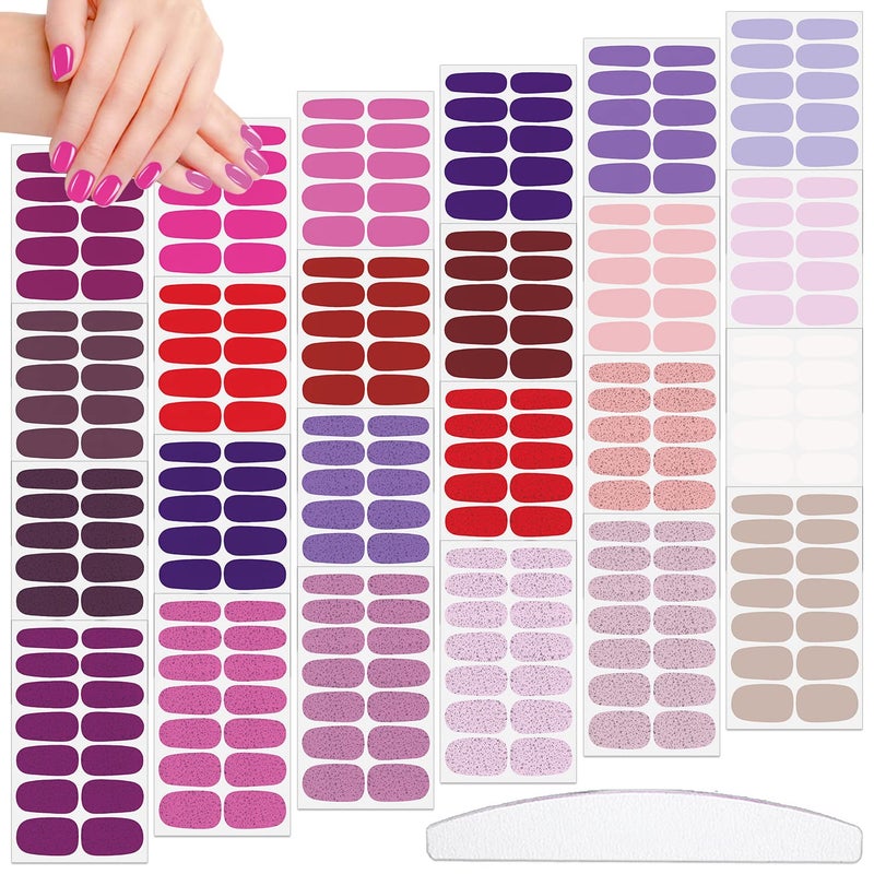 JERCLITY 336 Pieces 24 Sheets Stylish Warm Tones Solid Color Nail Strips With File SelfAdhesive Stickers Full Wraps for Women Girls Nail Art