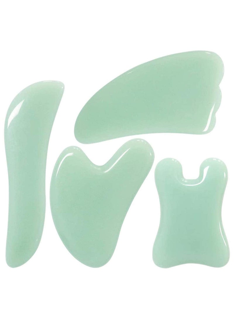 4PCS Natural Jade Gua Sha Massage Tool Set for Spa Therapy, Muscle Relief, Facial Care, and Lymphatic Drainage - Image 1