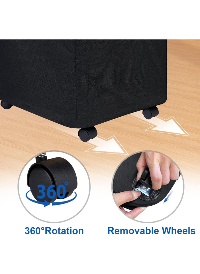 سلة غسيل بسعة 100 لتر بعجلات، سلة غسيل عالية قابلة للسحب مع غطاء وحقيبة قابلة للإزالة، سلة ملابس متسخة جميلة بعجلات لغرفة الغسيل، غرفة النوم، السكن الجامعي والحمام باللون الأسود - Image 3