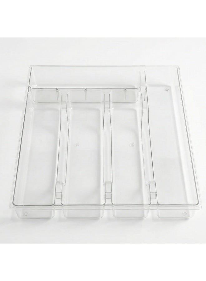 SOBHYS Clear Acrylic Drawer Organizer, 28×33×4 cm, Heavy-Duty 390 g, Multi-Compartment Storage Tray for Kitchen Utensils, Office Supplies & Makeup – Premium Crystal Design – SOBHYS - Image 1