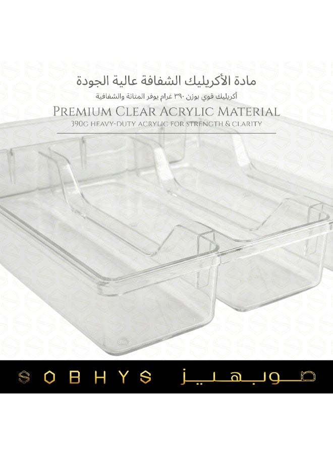 SOBHYS Clear Acrylic Drawer Organizer, 28×33×4 cm, Heavy-Duty 390 g, Multi-Compartment Storage Tray for Kitchen Utensils, Office Supplies & Makeup – Premium Crystal Design – SOBHYS - Image 5