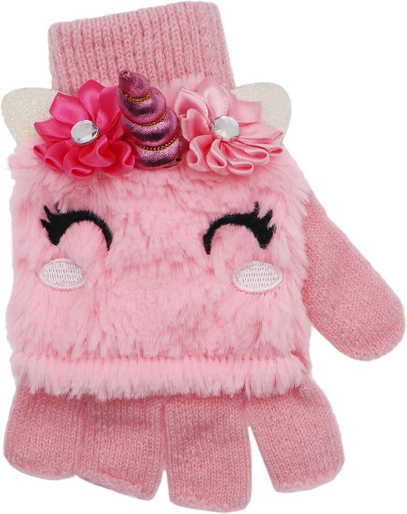 Newfancy Kids Unicorn Flip Top Gloves with Mitten Cover Knitted Winter Fingerless Convertible Mittens for Boy Girls Toddler - Image 4