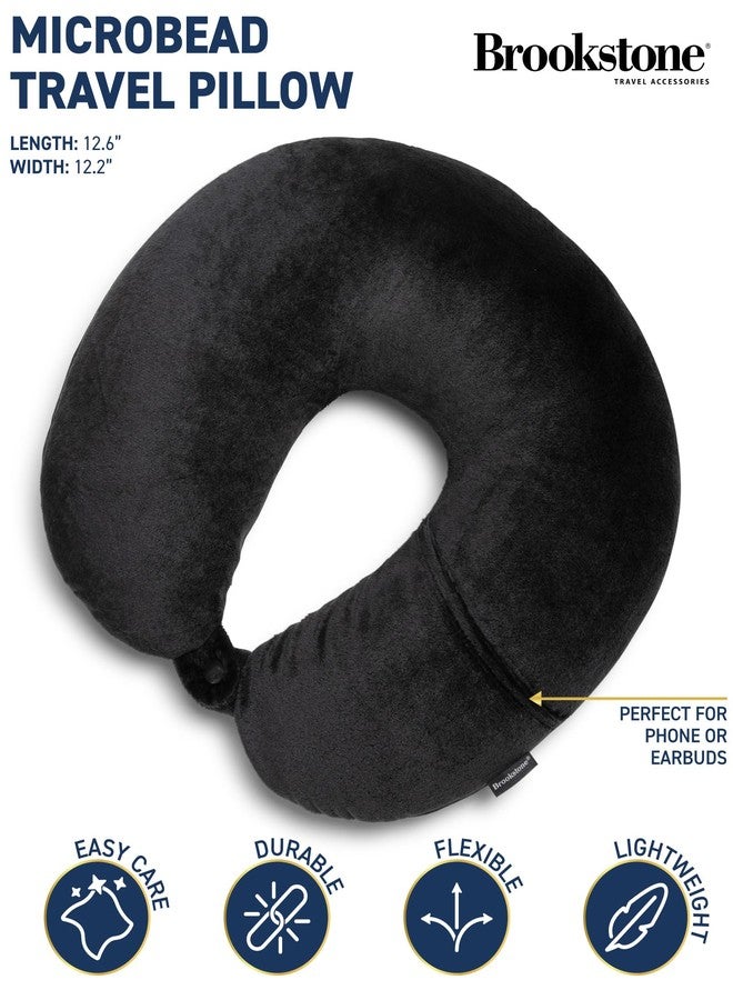 بروكستون وسادة سفر للرأس والرقبة من بروكستون مايكروبيد خفيفة الوزن وناعمة مع جيب للهاتف أو سماعات الرأس، أسود - Image 2