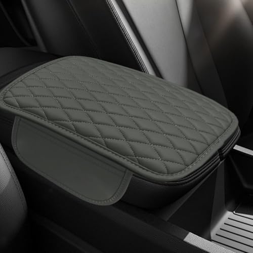 BDZMC Car Center Console Cover Car Armrest Cover Cushion Leather Support Pad with 2 Storage Bags Universal Interior Decorative Accessory for Most Vehicles SUVs Trucks RVs Gray - Image 1