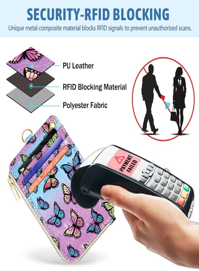 Piefly Butterfly Lanyard Wallet with ID Badge Holder, Small RFID Wallet Women Keychain Wristlet, Slim Credit Card Holder Case with Zipper Pocket Phone Lanyard Wrist Strap Name Tag Office Teacher Gift - Image 5