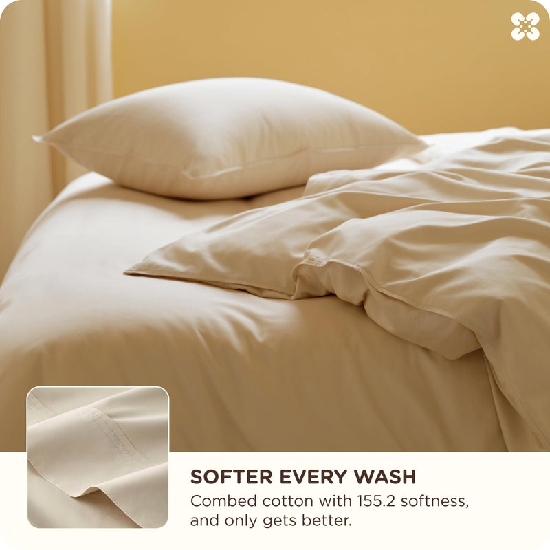 Bedsure Cotton & Rayon Derived from Bamboo Blend Cooling Duvet Cover Set for Hot Sleepers, Ultra-Soft, Breathable & Lightweight, Queen Size, Includes 1 Duvet Cover (230 cm x 230 cm) and 2 Pillow Shams (50 x 66 cm), Beige - Image 3