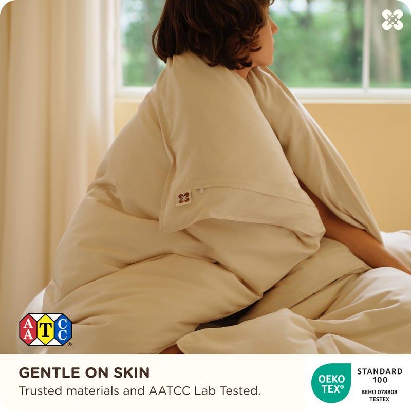 Bedsure Cotton & Rayon Derived from Bamboo Blend Cooling Duvet Cover Set for Hot Sleepers, Ultra-Soft, Breathable & Lightweight, Queen Size, Includes 1 Duvet Cover (230 cm x 230 cm) and 2 Pillow Shams (50 x 66 cm), Beige - Image 4