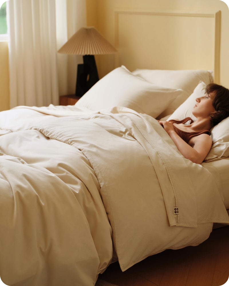 Bedsure Cotton & Rayon Derived from Bamboo Blend Cooling Duvet Cover Set for Hot Sleepers, Ultra-Soft, Breathable & Lightweight, Queen Size, Includes 1 Duvet Cover (230 cm x 230 cm) and 2 Pillow Shams (50 x 66 cm), Beige - Image 1