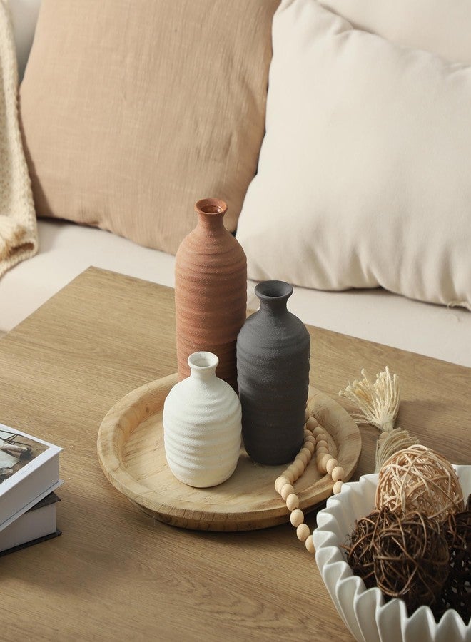 Dobbyby Ceramic Vase Set of 3 Neutral Decorative Vase for Farmhouse, Boho, or Rustic Home Decor Pottery Vases for Pampas Grass Living Room Bedroom Table Mantel Entryway Shelf (01-Brown) - Image 4