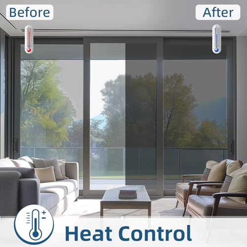 DUOFIRE One Way Window Film Privacy See Out Not in Heat Blocker Window Tint Reflective Mirror Windows Tinting Film for Home Static Cling AntiUV Sun Blocking Windows CoveringBlack 174x787in - Image 3