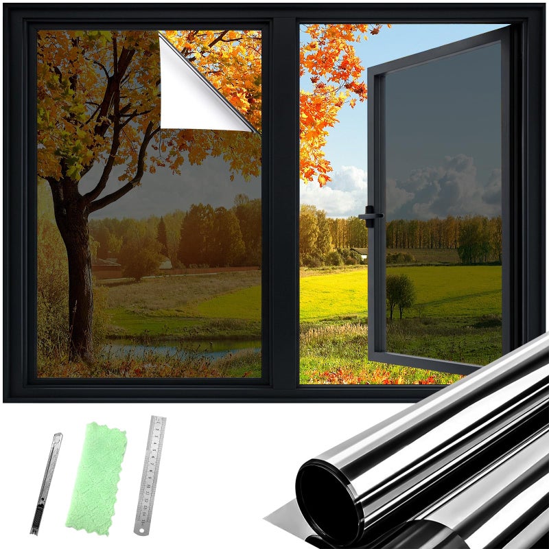 DUOFIRE One Way Window Film Privacy See Out Not in Heat Blocker Window Tint Reflective Mirror Windows Tinting Film for Home Static Cling AntiUV Sun Blocking Windows CoveringBlack 174x787in - Image 2