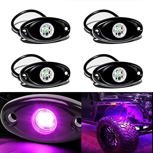 YONEDA 4 Pods Purple Rock Lights 6000K Ultra Bright LED Neon Underglow Lights IP68 Waterproof for Trucks SUV UTV ATV RZR Car Boats Pickup Motorcycle - Image 1