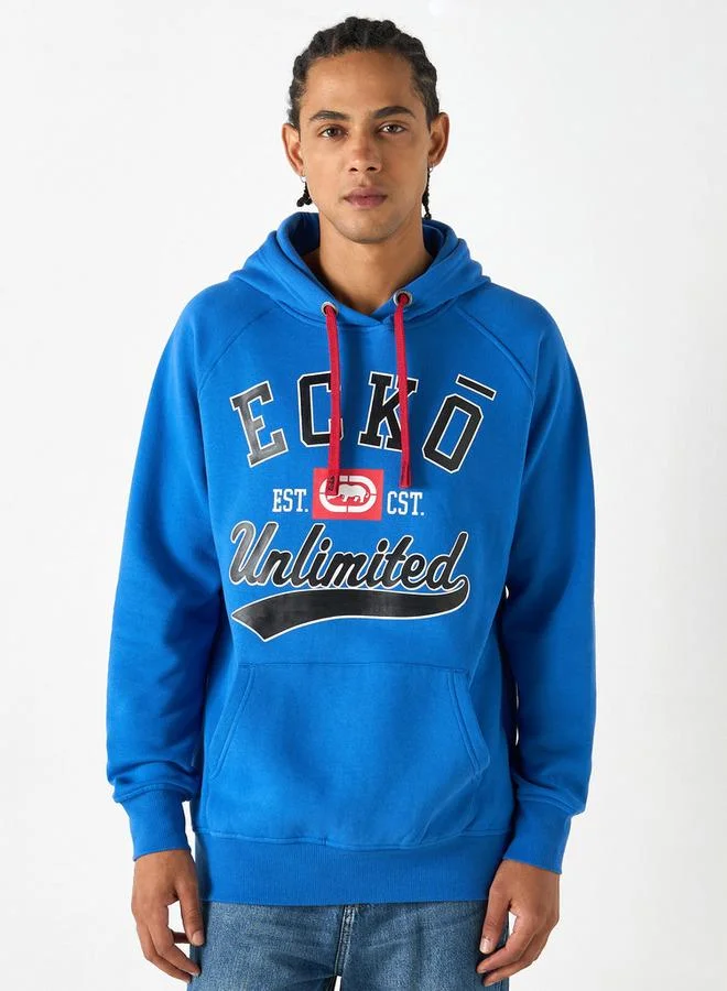 Ecko Logo Print Hoodie with Kangaroo Pocket