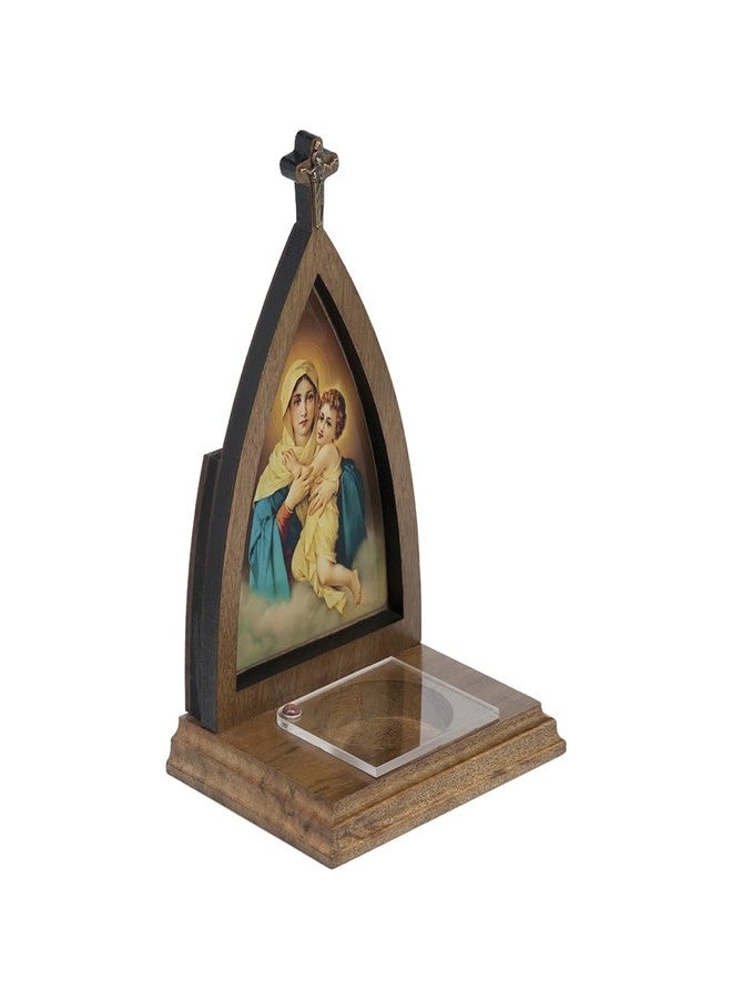 Intercession مزار خشبي صغير للصلاة مع صورة للعذراء والطفل، وحامل مسبحة - Image 1