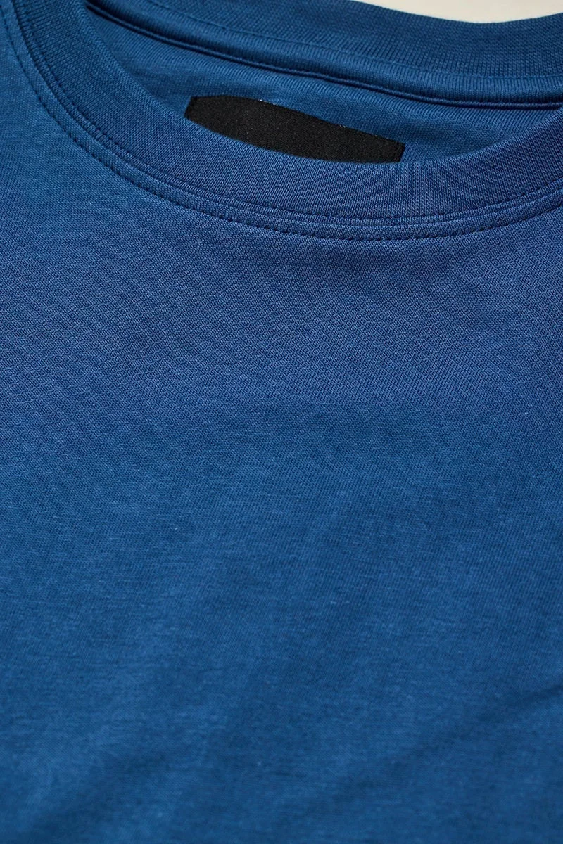 SNITCH Core Lab Blue Solid Regular Fit T-Shirt