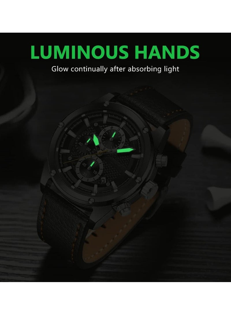SOLARAE Mens Watch Business Casual Wrist Watches Casual Chronograph Waterproof Sport Military Watch Analog Quartz Movement Stylish Luxury Dress Wrist Watch Leather Strap Wrist Watch for Men - Image 4