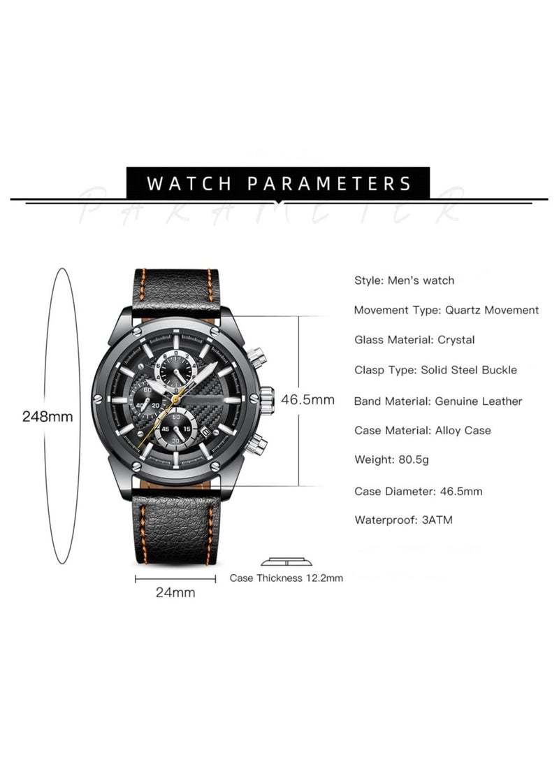 SOLARAE Mens Watch Business Casual Wrist Watches Casual Chronograph Waterproof Sport Military Watch Analog Quartz Movement Stylish Luxury Dress Wrist Watch Leather Strap Wrist Watch for Men - Image 5