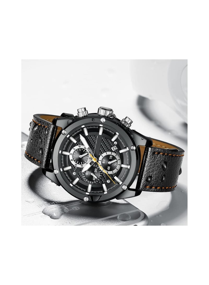 SOLARAE Mens Watch Business Casual Wrist Watches Casual Chronograph Waterproof Sport Military Watch Analog Quartz Movement Stylish Luxury Dress Wrist Watch Leather Strap Wrist Watch for Men - Image 2