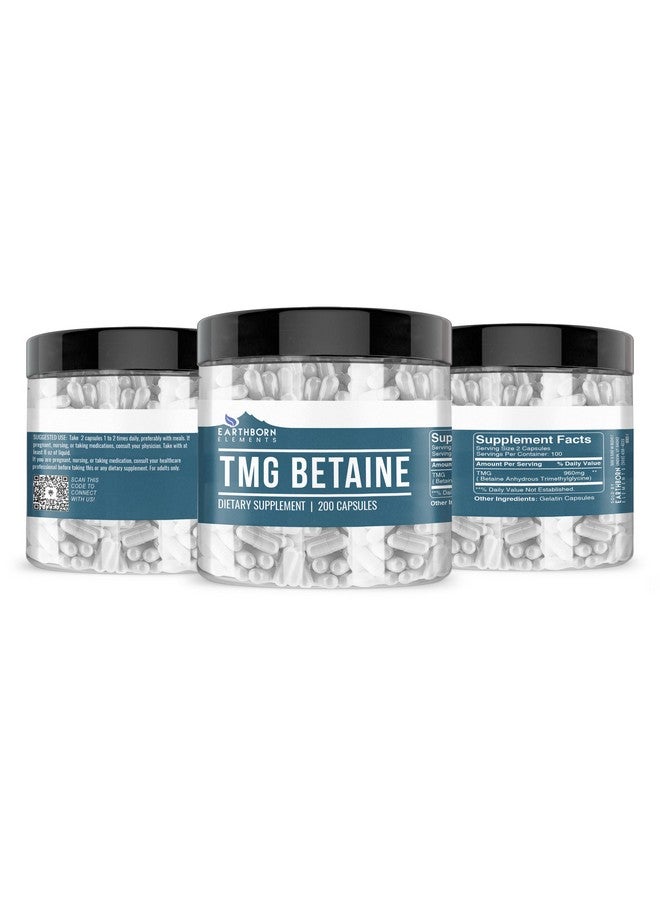 Earthborn Elements TMG Betaine Anhydrous Trimethylglycine 200 Capsules, Pure & Undiluted, No Additives - Image 2