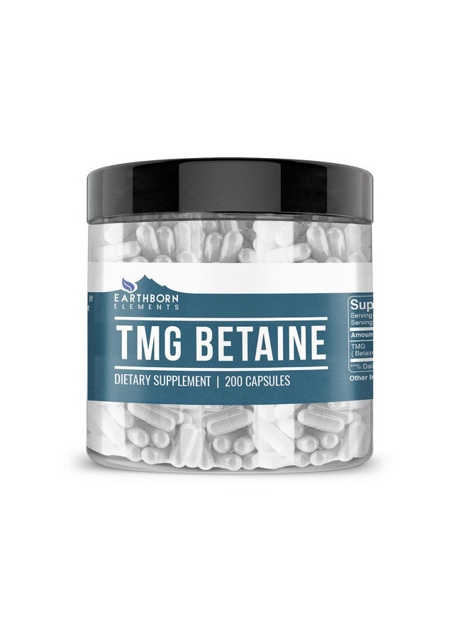 Earthborn Elements TMG Betaine Anhydrous Trimethylglycine 200 Capsules, Pure & Undiluted, No Additives - Image 1