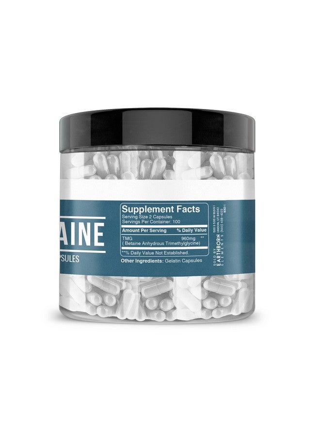 Earthborn Elements TMG Betaine Anhydrous Trimethylglycine 200 Capsules, Pure & Undiluted, No Additives - Image 4
