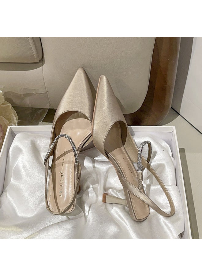 A3289-46 Rhinestone Chain Sandals With Baotou Women's Stiletto Heel High Heels Temperament Not Tired Feet In Summer