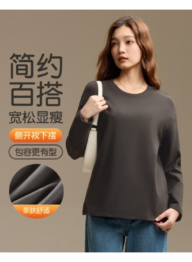 MIIOW Women'S Long Sleeve Base T-Shirt, Korean-Style Loose Split Hem Base Shirt For Women - Image 1