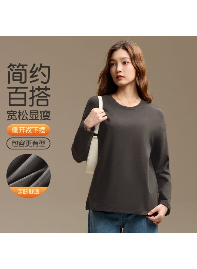 MIIOW Women'S Long Sleeve Base T-Shirt, Korean-Style Loose Split Hem Base Shirt For Women - Image 2